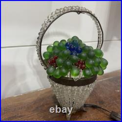 1920s Czech Art Deco Brass and Glass Beaded Fruit Basket Illuminant Lamp WORKS