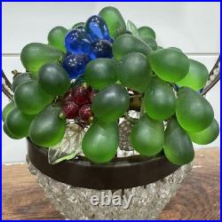1920s Czech Art Deco Brass and Glass Beaded Fruit Basket Illuminant Lamp WORKS
