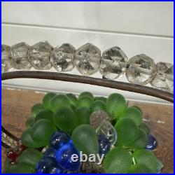 1920s Czech Art Deco Brass and Glass Beaded Fruit Basket Illuminant Lamp WORKS