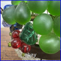1920s Czech Art Deco Brass and Glass Beaded Fruit Basket Illuminant Lamp WORKS