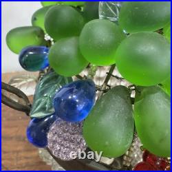 1920s Czech Art Deco Brass and Glass Beaded Fruit Basket Illuminant Lamp WORKS