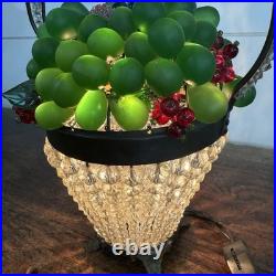 1920s Czech Art Deco Brass and Glass Beaded Fruit Basket Illuminant Lamp WORKS