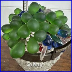 1920s Czech Art Deco Brass and Glass Beaded Fruit Basket Illuminant Lamp WORKS