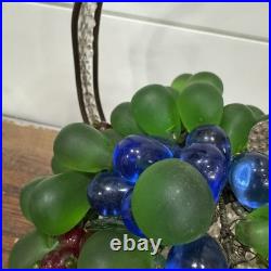 1920s Czech Art Deco Brass and Glass Beaded Fruit Basket Illuminant Lamp WORKS