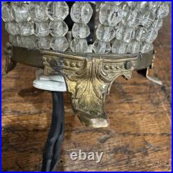1920s Czech Art Deco Brass and Glass Beaded Fruit Basket Illuminant Lamp WORKS