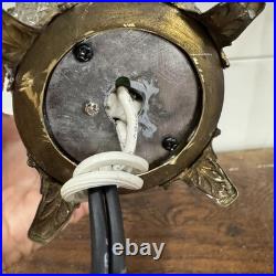 1920s Czech Art Deco Brass and Glass Beaded Fruit Basket Illuminant Lamp WORKS