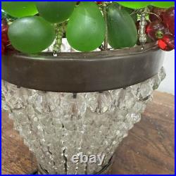 1920s Czech Art Deco Brass and Glass Beaded Fruit Basket Illuminant Lamp WORKS