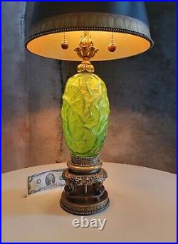 1920s R LALIQUE Art Deco Lamp Green Ronces VASE