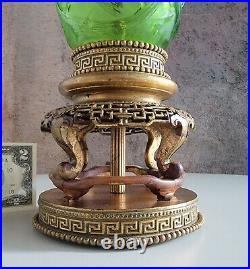 1920s R LALIQUE Art Deco Lamp Green Ronces VASE