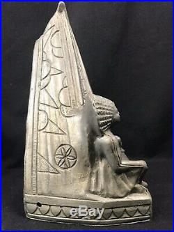 1920s Spelter Metal Teepee Lamp with Two Seated Chiefs Native American Art Deco