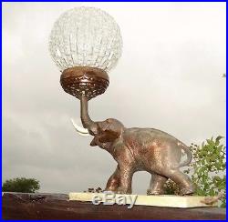 19227 Antique 1920s Large Art Deco Brass ELEPHANT Figural Lamp Marble Base