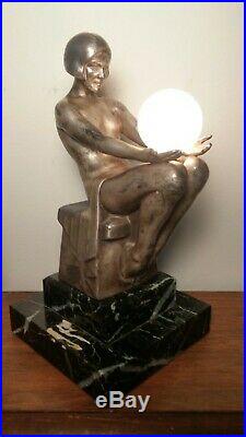 1925-1930 Art Deco Lamp Max Le Verrier Delassement Lumineux Nude Flapper Girl