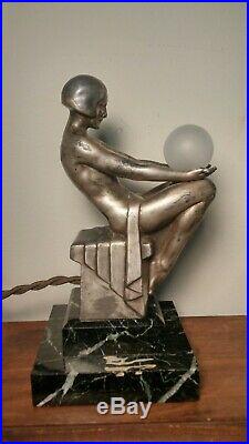 1925-1930 Art Deco Lamp Max Le Verrier Delassement Lumineux Nude Flapper Girl