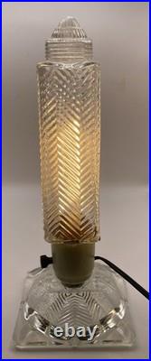 1930-1940 Art Deco Bullet Torpedo Skyscraper Table Lamp Chevron Pattern WORKS