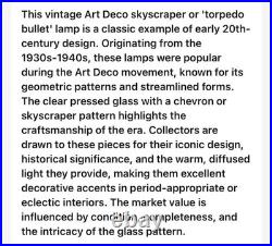 1930-1940 Art Deco Bullet Torpedo Skyscraper Table Lamp Chevron Pattern WORKS