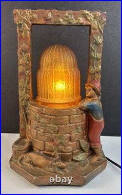 1930's Art Deco Chalkware Wishing Well Lamp P. Incrocci Pittsburgh WORKS