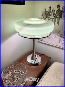 1930's Art Deco Green Marble Glass Table Lamp
