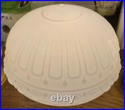 1930's Art Deco Milk Glass Ribbed Dome Pendant Light Fixture Converted Lamp