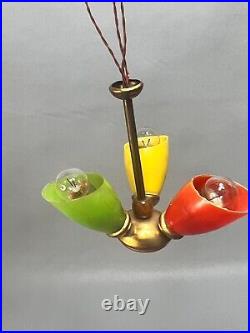 1930's German 112 Dollhouse Celling Lamp 3 Bulb Chandelier Art Deco Brass Wood