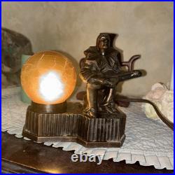 1930s ART DECO-FIGUERAL HARLEQUIN CLOWN BOUDOIR LAMP WITH BRAIN GLOBE