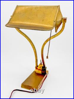 1930s Art Deco Brass Desk Lamp Sculptural Arm Modernist Design Heavy Patina