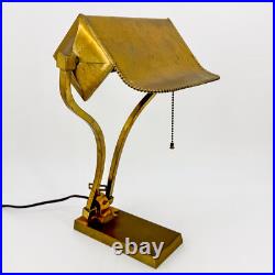 1930s Art Deco Brass Desk Lamp Sculptural Arm Modernist Design Heavy Patina