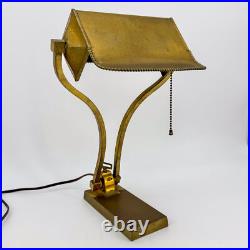 1930s Art Deco Brass Desk Lamp Sculptural Arm Modernist Design Heavy Patina