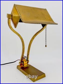1930s Art Deco Brass Desk Lamp Sculptural Arm Modernist Design Heavy Patina