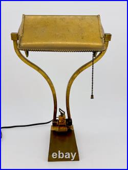 1930s Art Deco Brass Desk Lamp Sculptural Arm Modernist Design Heavy Patina