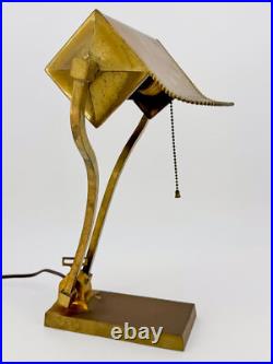 1930s Art Deco Brass Desk Lamp Sculptural Arm Modernist Design Heavy Patina