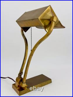 1930s Art Deco Brass Desk Lamp Sculptural Arm Modernist Design Heavy Patina