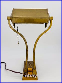 1930s Art Deco Brass Desk Lamp Sculptural Arm Modernist Design Heavy Patina