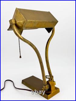 1930s Art Deco Brass Desk Lamp Sculptural Arm Modernist Design Heavy Patina