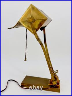 1930s Art Deco Brass Desk Lamp Sculptural Arm Modernist Design Heavy Patina 1930s Art Deco Brass Desk Lamp Sculptural Arm Modernist Design Heavy Patina