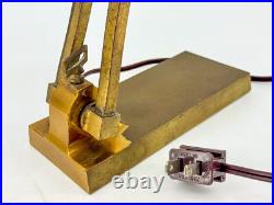 1930s Art Deco Brass Desk Lamp Sculptural Arm Modernist Design Heavy Patina 1930s Art Deco Brass Desk Lamp Sculptural Arm Modernist Design Heavy Patina