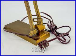 1930s Art Deco Brass Desk Lamp Sculptural Arm Modernist Design Heavy Patina