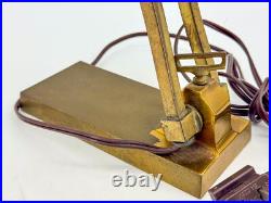 1930s Art Deco Brass Desk Lamp Sculptural Arm Modernist Design Heavy Patina