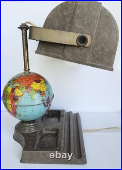 1930s Art Deco Globe Desk Lamp Marbled Bakelite Desk Organizer Light Works
