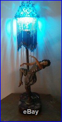 1930s Art Deco Lamp Dancing Lady Figural Spelter Sculpture Statuette Czech Shade