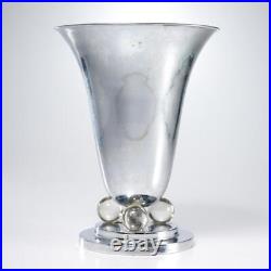 1930s Art Deco Moderne French Chrome Glass Tulip Lamp G Humbert 12.5h 9.75dia