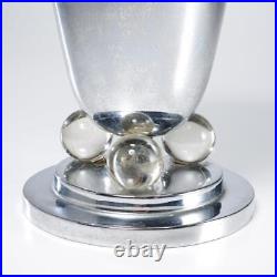 1930s Art Deco Moderne French Chrome Glass Tulip Lamp G Humbert 12.5h 9.75dia