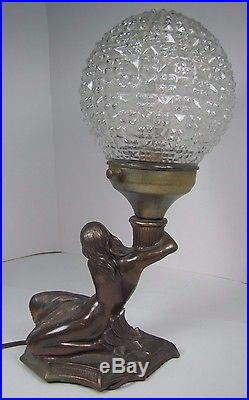 1930s Art Deco Nude Beauty Figural Lady Lamp long flowing hair holding light