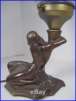 1930s Art Deco Nude Beauty Figural Lady Lamp long flowing hair holding light