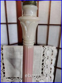 1930s Art Deco Painted Paint Accents Opal Glass with Gold Paint Trim Tall Lamp