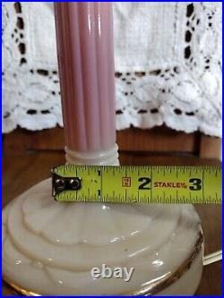 1930s Art Deco Painted Paint Accents Opal Glass with Gold Paint Trim Tall Lamp