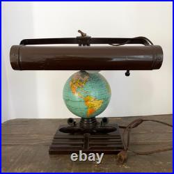 1930s Art Deco World Globe Desk Lamp Organizer Works Vintage