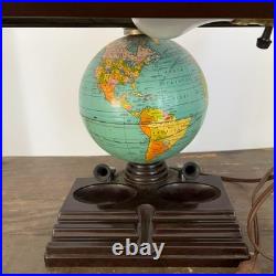 1930s Art Deco World Globe Desk Lamp Organizer Works Vintage