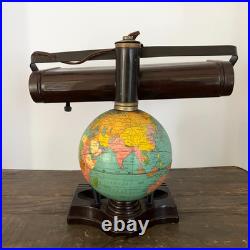 1930s Art Deco World Globe Desk Lamp Organizer Works Vintage