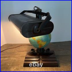 1930s Art Deco World Globe Desk Lamp Organizer Works Vintage