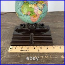1930s Art Deco World Globe Desk Lamp Organizer Works Vintage